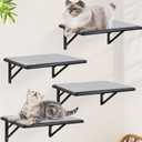 Cat Wall Shelves Set of 4, Purrfect Cat Furniture Set - 4 Piece Wooden Wall Shelves with Scratching Pad, Sleeping & Playing Area, Window Perch for Large Cats - Black