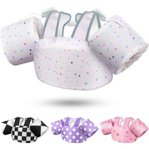 Vvinca Separable Toddler Swim Vest Fit 22-66 Lbs1-6 Years| 3 in 1 Toddler Floaties Pool Float & Arm Bands Boys and Girls, Adjustable Sturdy Safety for 1 2 3 4 5 6 Year (D-Colorful Dots)