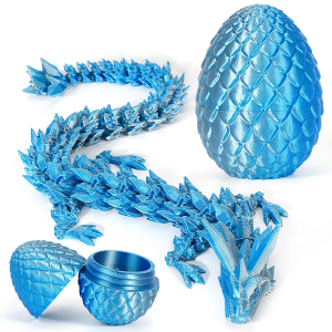 3D Printed Dragon Egg, Easter Mystery Crystal Dragon Egg Fidget Toys Surprise, Articulated Crystal Dragon Eggs with Dragon Inside, Easter Basket Stuffers Filled Easter Eggs Toy for Kids (Gray-Blue)