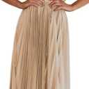 kiobrvhe Elegant Satin V Neck Pleated Midi Dress High Waisted Flowy Long Summer Sleeveless Dresses for Women S