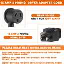 Kanayu 1 FT NEMA 5-15P to 10-30R 15Amp Dryer Adapter Cord NEMA 5-15P Male to 10-30R Female Power Adapter 15 Amp 3 Prong Female Receptacle ONLY for 120V Device EV Power Cord