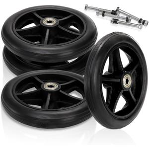 Covzoe 4 Pack 6 Inch Wheelchair Wheels Replacement, Anti Slip Solid Walker Wheels with 4 Axles, Heavy Duty Caster Roller Wheel Wheelchair Front Wheel Accessories, Safe Rolling for Most Floors, Black