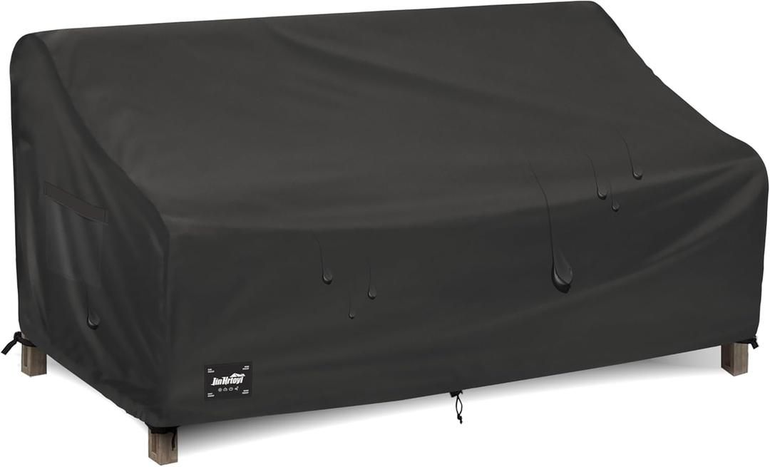 JinHrtoyi 2-Seater Patio Loveseat Cover, 60Wx38Dx35H inches Outdoor Furniture Covers Waterproof, 100% Waterproof Heavy Duty Patio Furniture Covers, Black Minimalism Style Outdoor Sofa Cover