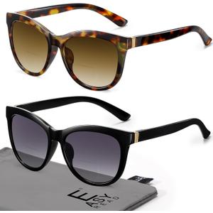 EASY READ 2 Pack Cateye Bifocal Reading Sunglasses for Women, Fashion Outdoor Sun Readers UV Protection(Magnification 2.75, Black/ Demi)