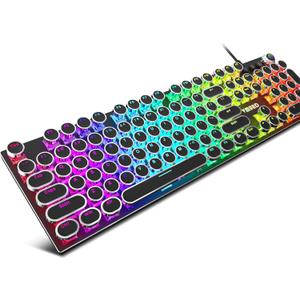 K968 Retro Typewriter Mechanical Gaming Keyboard - RGB Backlit Wired with Blue Switches, Media Control Knob for PC