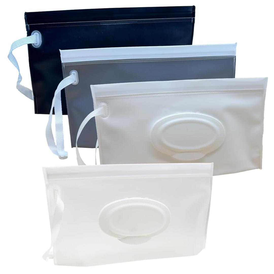 Baby Wet Wipes Pouches, 4 Pcs Baby Wet Wipes Dispensers, Travel Wet Wipes Bags Cases, Reusable Refillable Portable Wipe Carrying Pouches for Baby Adult Teenager