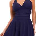 Women's One Piece Swimdress Swimsuits Skirt Ruched Tummy Control V Neck Back Crisscross Modest Bathing Suits (X-Large)