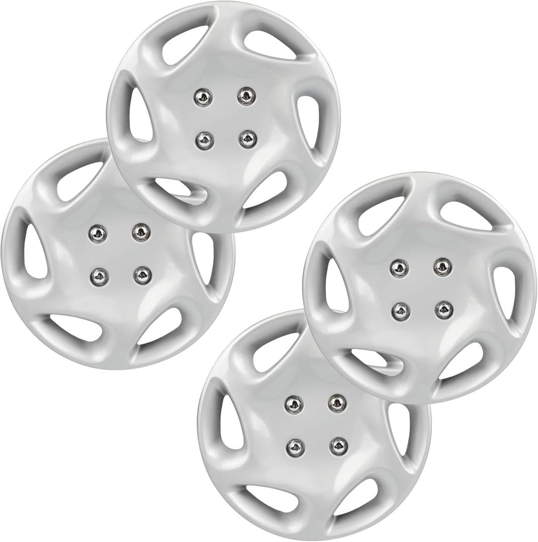 Universal Wheel Cover ABS 13" Silver Hub Caps -Set of 4 Full Heat & Impact Resistant Grade