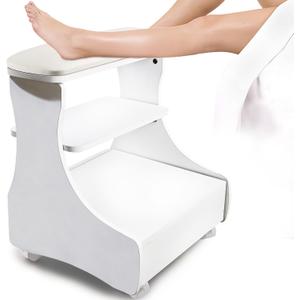 Kalolary Pedicure Foot Rest, Manicure Foot Rest with Wheels PU Leather Home Beauty Footrest Pedicure Foot Stool Stand for Home Salon Use(Whiite)
