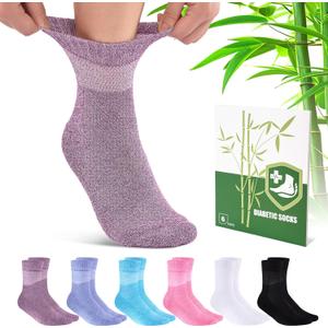 Bamboo Viscose Diabetic Socks for Women, 6 Pairs Non Binding Wide Top, Seamless Loose Cushion Socks for Swollen Feet (Medium, Multicolor)