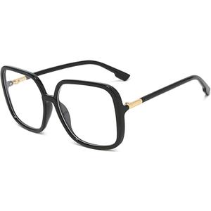 Bullabulling Retro Square Reading Glasses For Women Blue Light Blocking Oversized Eyeglass Frames Large Lens (Black)