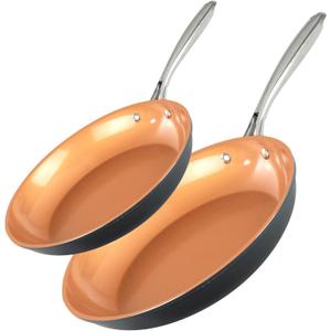 Gotham Steel 2 PK Non Stick Frying Pans Set for Cooking with 10+11 Inch Nonstick Frying Pans with Ceramic Surface, Induction Capable, Hard Anodized Frying Pans Nonstick Skillets, Oven/Dishwasher Safe (Brown)