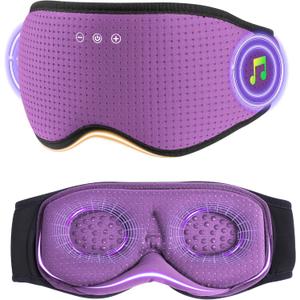 MUSICOZY Sleep Headphones with Bluetooth 5.4 Sleep Mask, Removable 3D Eye Cups for Zero Pressure Comfort, Wireless Bluetooth Eye Mask for Sleeping with Timer (Purple)