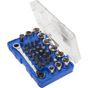 Kobalt 338358 35-Piece 1/4-Inch Drive Mechanic's Tool Set, Inch/Metric, includes Reversible Ratcheting Wrench, Sockets; Screwdriver, Hex, Torx, and Square Bits