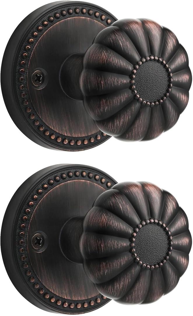 Oil Rubbed Bronze Knobs Passage Door Knobs Interior Door Knob for Hall and Closet,Zinc Alloy 2 Pack