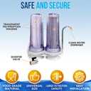 2 Stage Countertop Drinking Water Filtration System Removes Chlorine, Transparent Housing and Yearly Supply (2 extra) CTO & (3 extra) PP Sediment Cartridges 5 Micron, Meets NSF Standards & Regulations
