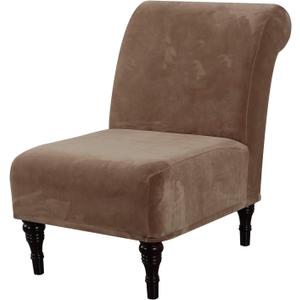 H.VERSAILTEX Armless Accent Chair Covers Thick Velvet Armless Chair Slipcovers High Stretch Chair Covers for Living Room Hotel Machine Washable Furniture Protector with Elastic Bottom, Camel