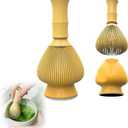 Silicone Matcha Whisk, Resin Matcha Whisk Chasen Brush Tools for Matcha Green Tea Powder, Reusable Food Grade Matcha Whisk Set,Matcha Brush with Whisk Holder(Yellow)