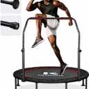 KENSONE 48" Foldable Mini Trampoline, Indoor Trampoline for Kids, Adults Indoor/Garden Workout, Fitness Rebounder with Adjustable Foam Handle, Max Load 450 lbs