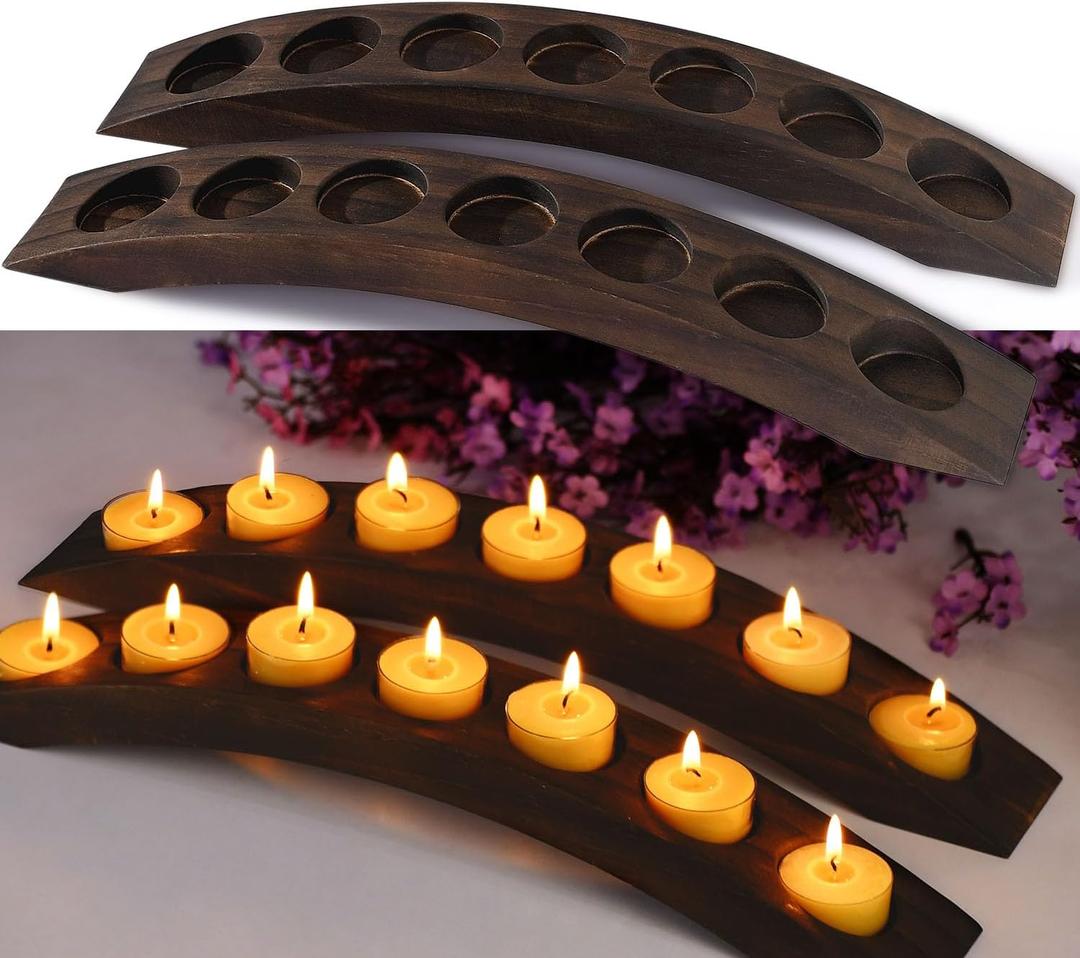 Wood Bridge Candle Stand, Tea Light Arch Holder, 7 in 1 Tea Candle Holder Dining Table Centerpiece - 2 PCS Rustic Wooden Color