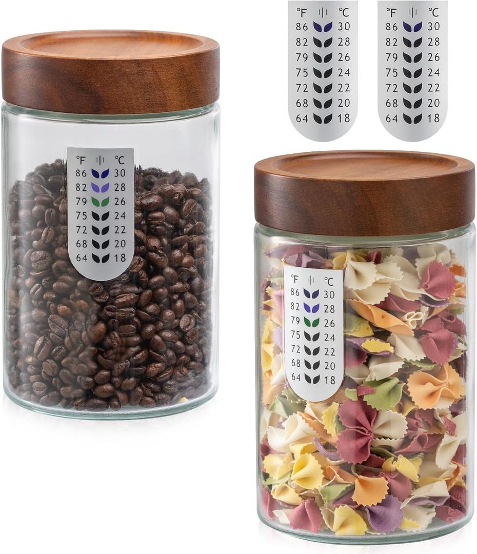 Angadona Glass Jar With Airtight Wood Lid, 33oz Wide Mouth Glass Canister pantry storage containers Kitchen Jar for Coffee,Sugar,Cookie,Nuts,spaghetti,Flour and Candy (2 pack)