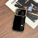 NITITOP Compatible with Samsung Galaxy S23 Plus Case with Kickstand Strap Cute Luxury with Love Heart Plating Pattern Wave Frame Women Girls Men Raised Camera Shockproof Protection Cover-Black