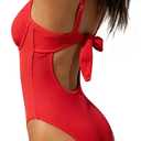 BERLOOK One Piece Swimsuit Women Tummy Control Ribbed Retro Bathing Suits Contrast Trim Knotted Sexy Slimming Swimwear (Red, L)
