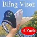 3 Pack Sun Visor Hat Women Shiny Rhinestones Bling Clip On Visors