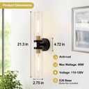 Indoi Wall Sconces Set of Two, 22" Black and Gold Bathroom Sconces with Clear Glass, Hardwired Modern Sconces Wall Decor Set of 2 Wall Light fixtures for Bathroom Mirror Living Room Hallway Bedroom