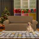 KEKUOU Stretch Loveseat Sofa Cover Slipcover,Couch Covers for 2 Cushion Couch Sofa (55"-78") Furniture Protector Sofa with Elastic Bottom for Kids,Dog. Jacquard Small Checked(Medium,Camel)