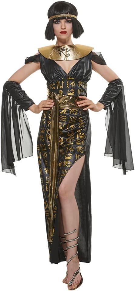 EraSpooky Halloween Women Golden Egyptian Queen Cleopatra Costume Sexy Dress (Medium)