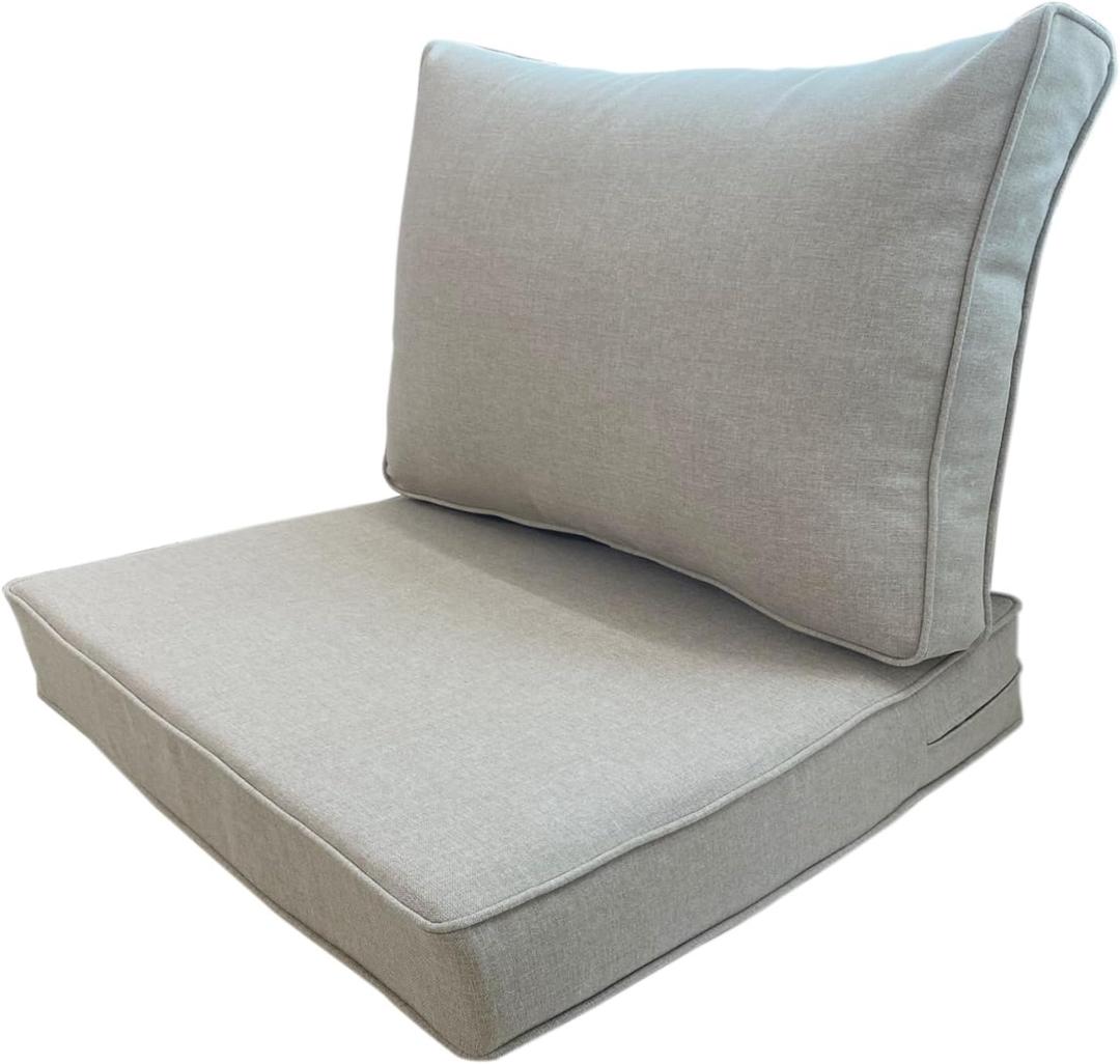 Outdoor Seat/Back Deep Chair Cushion Set for Patio Furniture - Lounge Chair Cushions with Zipper - Water-Resistant Patio Chair Cushions 24x24 (Khaki)