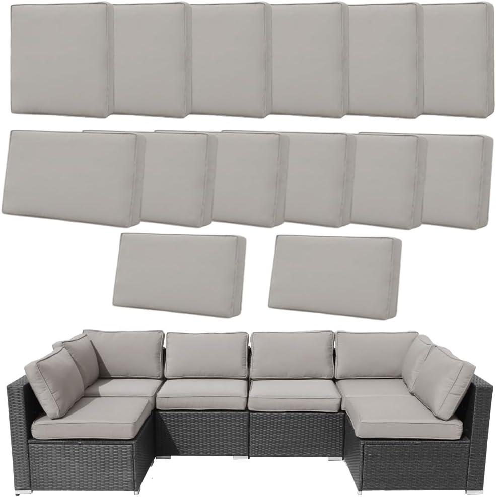 Frxeyaliz 14Pcs Outdoor Cushion Covers Replacement Washable w/Zipper for 6-Seaters Sofa Patio Slipcovers Set Seat and Back Covers Only, Light Gray, 25x25x3.15inch