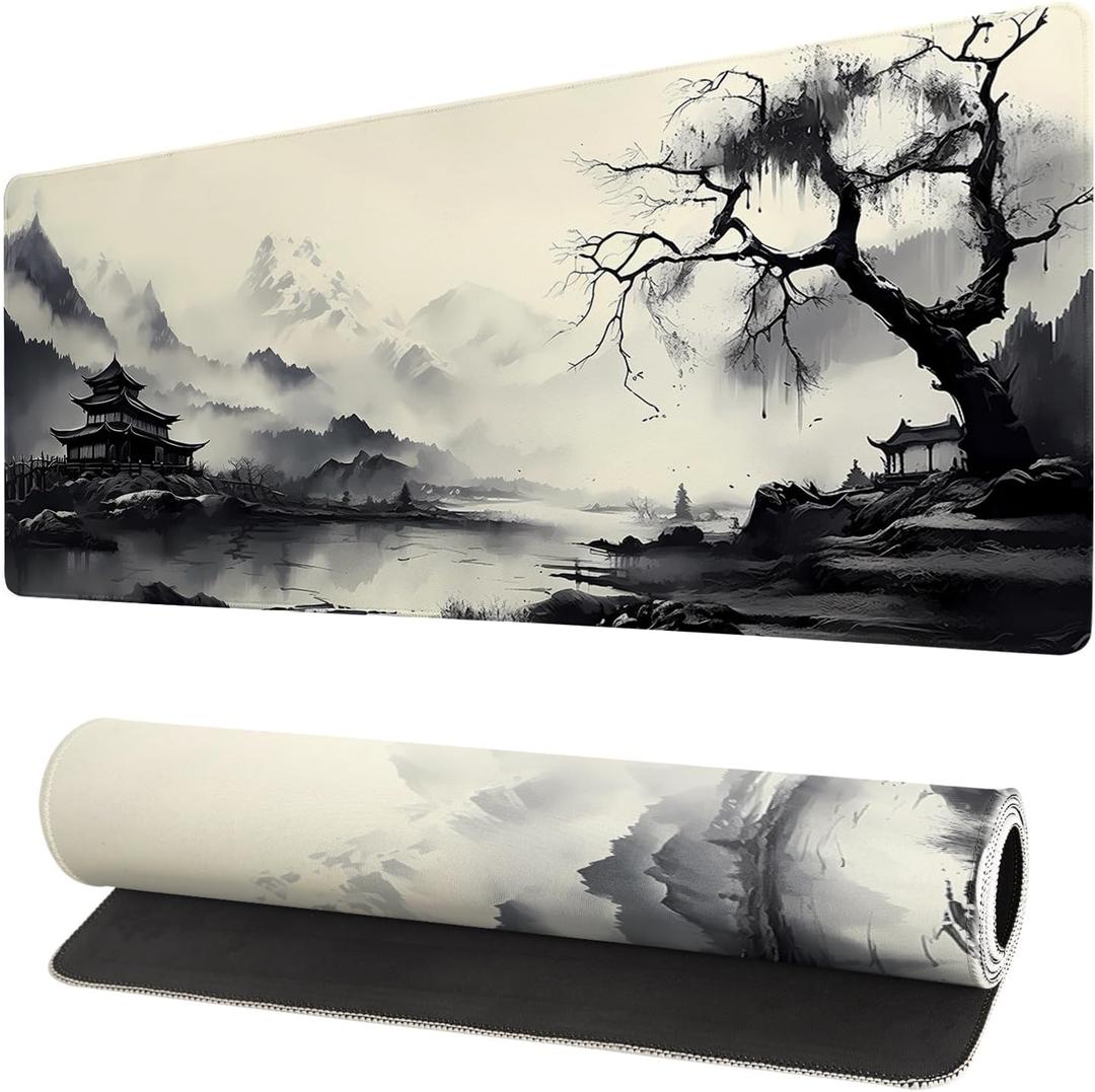 Gaming Mouse Pad Desk Pad,Extended Big Mouse Pad,31.5x11.8 Inch Long Computer Keyboard Mouse Mat Mousepad with 3mm Non-Slip Base and Stitched Edge for Gaming and Office (wash painting2)