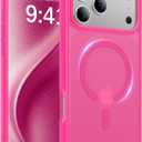 4 x Magnetic for iPhone 17 Pro Case,[Anti-Slip][Compatible with MagSafe][Military Grade Drop Protection] Shockproof Protective Translucent Matte Phone Case for iPhone 17 Pro Case,Hot Pink