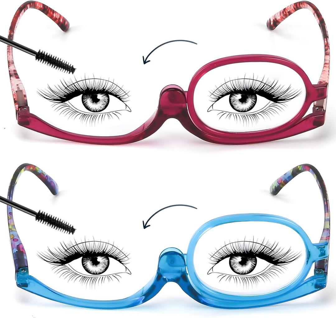 2 Pack Makeup Reading glasses for Women, Makeup Readers for Women with Spring Hinge, One Eye Cosmetic Readers Rotating Lens +3.5