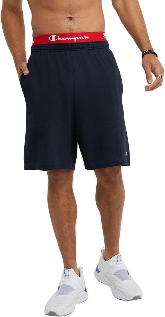 Champion, Everyday, Lightweight Long Shorts for Men, Navy C Patch Logo, Large Tall