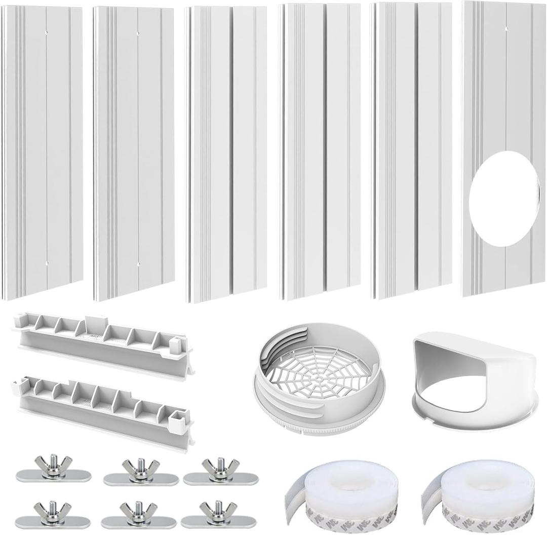 Portable Air Conditioner Sliding Door Vent Kit, Mobile AC Window Vent Kit for 5.0"/5.9 Exhaust Hose, Seamless AC Vent Seal Kit with 6 Upgraded Plates for A/C Unit Sliding Door/Window