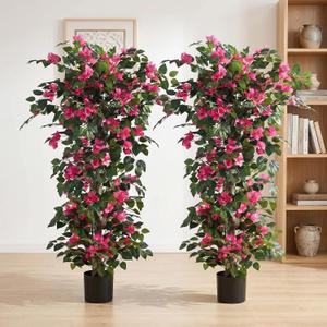 Artificial Bougainvillea Tree -5FT Faux Bougainvillea Tree with Realistic Flowers, Tall Fake Flower Tree for Indoor or Outdoor Decor, Silk Floral Plant for Living Room, Porch, Garden (Pink,2 Pack)