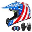 Youth Kids Dirt Bike Helmet,F001 DOT Approved Full Face Motocross Set(S) | F001 Kids Motorcycle Helmet with Goggles Gloves Carry Bag,Adjustable Visor,Washable Liner for Boys & Girls Off-Road ATV UTV, Great USA, Small