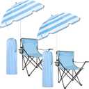 1 Pack Beach Chair with Umbrella for Adults Universal Clamp Folding Lightweight Adjustable Backpack Sling Beach Camping Chair with Cup Holder for Sand Camping Travel Outdoor Pool(Light Blue)