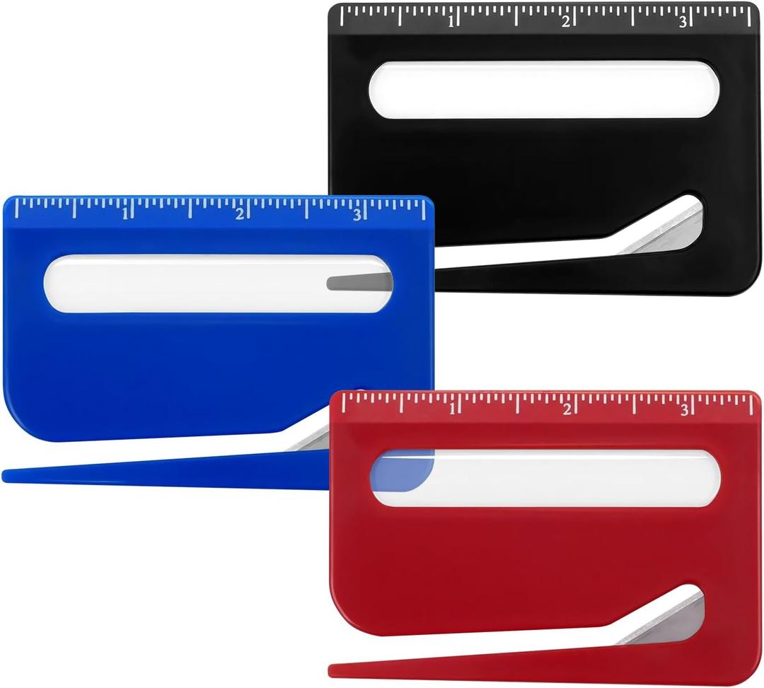 3-Pack Letter Openers with Ruler & Magnifier - Envelope & Package Slitter Tool, Safe Paper Cutter for Mails, Envelopes, Packages