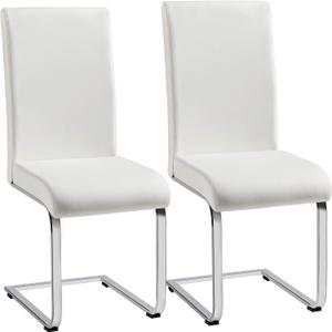 Yaheetech 2PCS Modern High Back Faux Leather Dining Room Chairs Upholstered Armless Side Chairs with Metal Legs Home Kitchen Furniture,White (Set of 2)