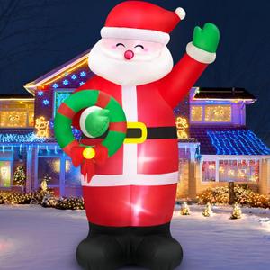 MICOCAH 8 FT Huge Christmas Inflatables Santa Claus Holding Garland Outdoor Decorations, Build in LEDs & Tethers Stakes Giant Inflatable Santa Blow Up Yard Decor for Holiday Xmas Indoor Patio Lawn