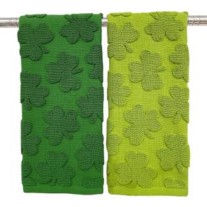 2 x Sarybei St Patrick's Day Bathroom Towel - 2 Pcs Large Pure Cotton Green Shamrocks Towels Set - Ultra Absorbent Hand Towels for Home Kitchen Irish Decorations