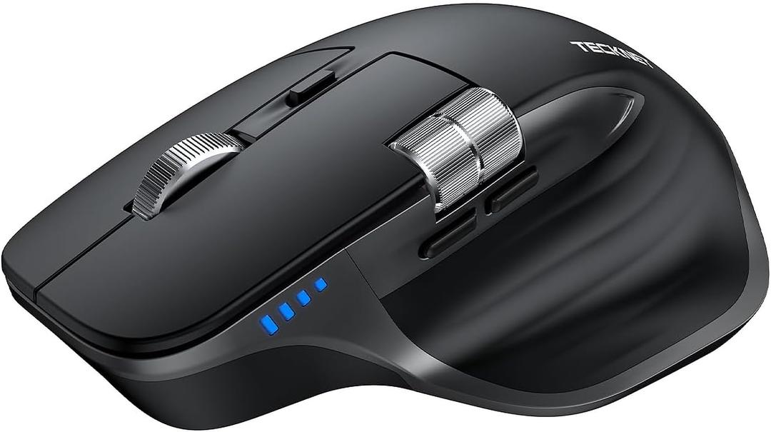 TECKNET Wireless Mouse, Bluetooth Mouse (BT5.3/5.0 & 2.4G) Rechargeable Ergonomic Optical Mouse with 6 Adjustable DPI, Side Scroll, Quiet Clicks, USB A Receiver, 7 Buttons, Wide Compatibility - Black