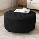30 Inch Round Storage Ottoman, Modern Tufted Ottomans, Circular Coffee Table with Removable Top, Upholstered Large Ottoman with Storage Footrest Stool for Bedroom Living Room (Black) 30"D x 30"W x 16.9"H
