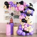 HOUSE OF PARTY Halloween Balloon Arch Kit 86 Pcs - Purple Pink 18/12/10/5 Inch Balloon Garland Kit with 30" Witch Foil Balloon, PVC Bats for Halloween Party Decorations, Pack of 3