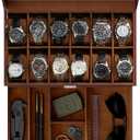 ProCase Watch Box, 12 Slot Mens Watch Case With Drawer, 2-Layer Watch Display Case With Glass Lid, Mens Jewelry Box Storage Holder Organizer, Birthday Valentine Gifts for Men -12Slot, Espresso