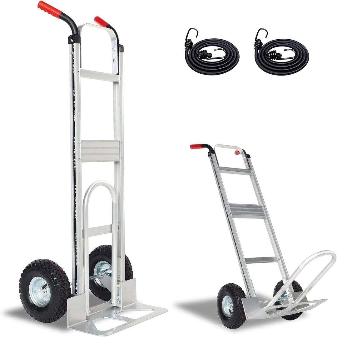 Aluminum Hand Truck Dolly Cart with 10" Pneumatic Tire,Hand Trucks Heavy Duty 600 LBS Capacity,Platform Hand Cart for Transport & Moving in Warehouse, Home, Supermarket